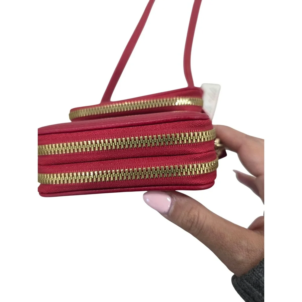 Mali Lilu Red Faux Leather Crossbody Phone‎ Wallet Bag with Gold Zippers